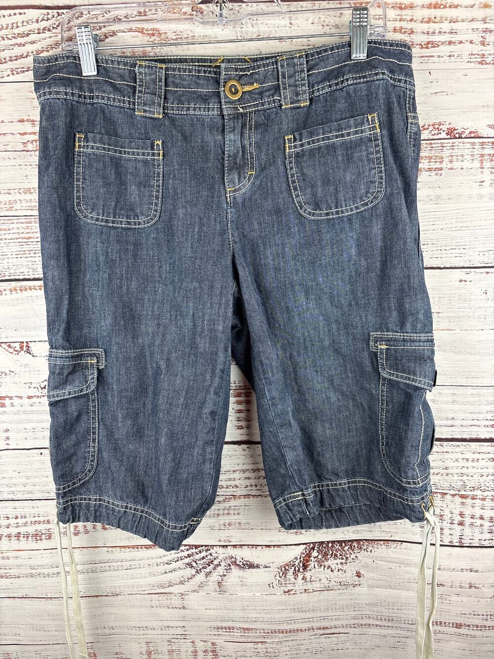 Tommy Hilfiger Y2K Denim Jean Cargo Shorts Baggy Jorts Grunge Low Rose Womens 8